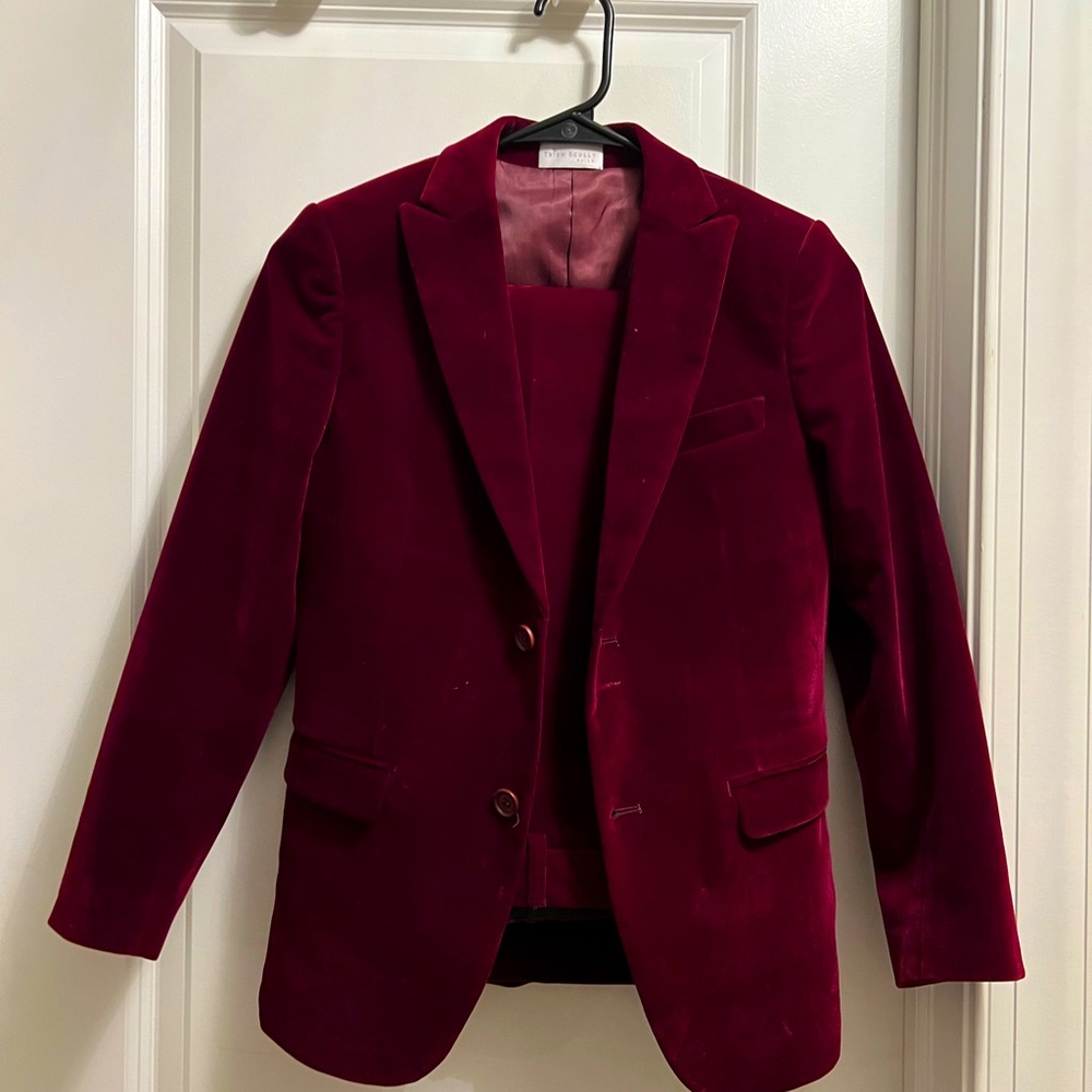 BOYS BARCLAY SUIT BURGUNDY VELVET SET size 10